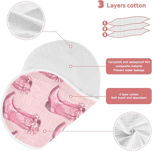 Mazeann 1 Pack Western Cowgirls Boots Pinks Burp Cloths Baby Boys Girls Absorbent Soft Cotton Burping Cloths Rags