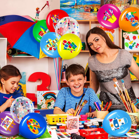 50 Pieces Art Party Balloons, Printed Latex Balloons for Classroom Paint Class and Birthday Party Decoration