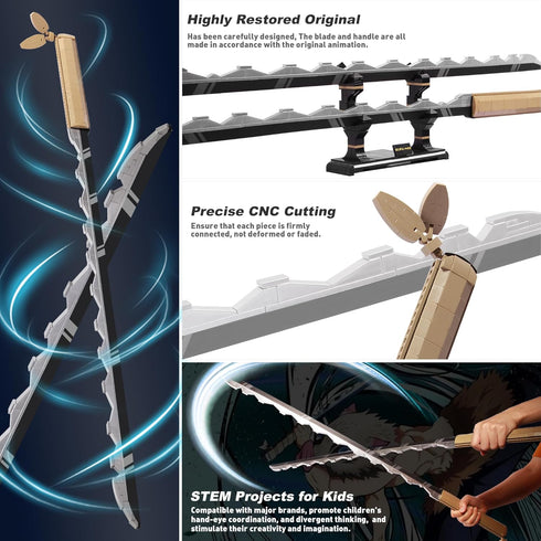Demon Slayer Swords Building Set, 40in Hashibira Inosuke Dual-Sword Block Toy with Stand, 838 Pcs for Kids Age 8-12