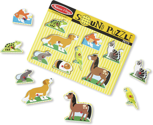Melissa & Doug Pets Sound Puzzle - Wooden Peg Puzzle with Sound Effects (8 pcs) for Toddlers and Preschoolers
