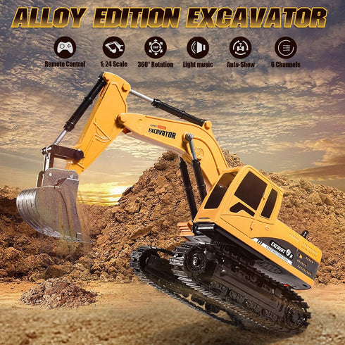 3 4 6 7 8 Construction Excavator Toy - Kids Toy Engineering Digger Truck, Remote Control Rechargable Hydraulic Car