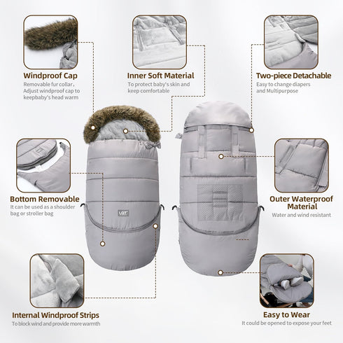 LAT Baby Warm Bunting Bag Universal,Extended and Removable,Stroller Sleeping Bag Cold Weather,Waterproof Toddler