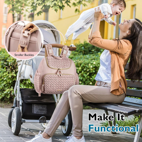 mommore Backpack, Small-17L) Diaper Bag Stylish Travel Baby Bag with Insulated Pockets, Changing Pad and Stroller