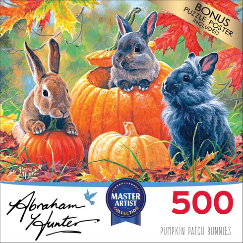 RoseArt - Abraham Hunter - Pumpkin Patch Bunnies 500 Piece Jigsaw Puzzle for Adults