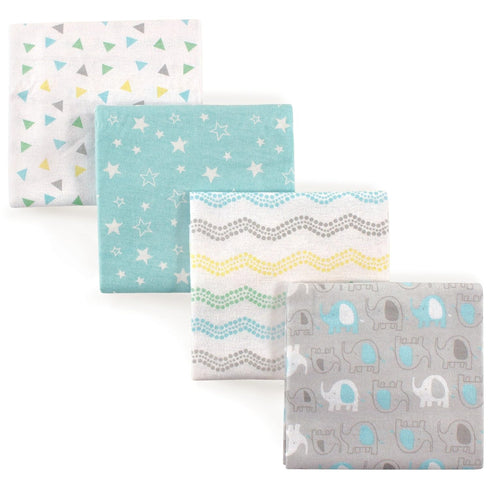 Luvable Friends Unisex Baby Cotton Flannel Receiving Blankets, Basic Elephant 4-Pack, One
