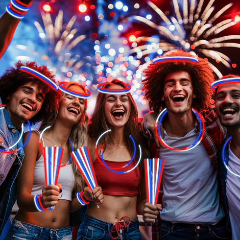 300 Pack 4th of July Glow Sticks Party Favors with Connectors, Patriotic Red White Blue Glow Accessories for