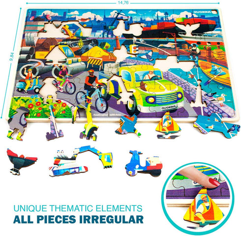 QUOKKA Wooden Kids Puzzles Ages 4-6 - 4 x 60 Piece Puzzles for Kids Ages 4-8, Cars, Ships, and Animals