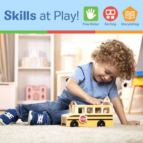 Melissa & Doug School Bus Wooden Toy Set With 7 Figures, Classic Pretend Play Toys For Kids.