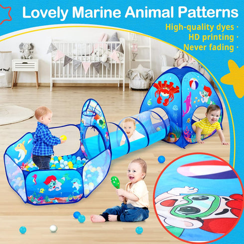 3PC Kids Ball Pits for Toddlers with Kids Play Tent, Kids Tunnel for Baby, Children Pop Up Indoor/Outdoor Playhouse Toy