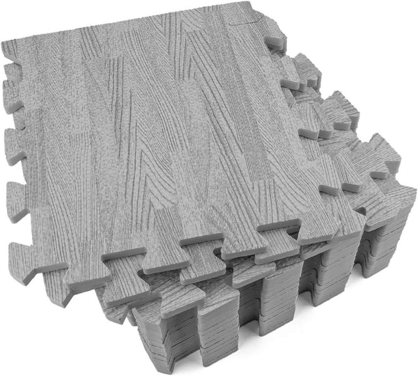 Tebery 16 Pieces Printed Wood Grain Interlocking Floor Tiles 3/8-Inch Thick EVA