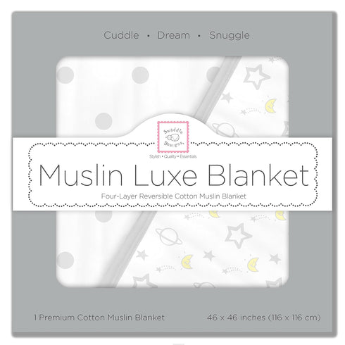 4-Layer 46x46 inches, SwaddleDesigns Cotton Muslin Luxe Blanket, Baby and Toddler Cuddle and Dream, Sterling Goodnight