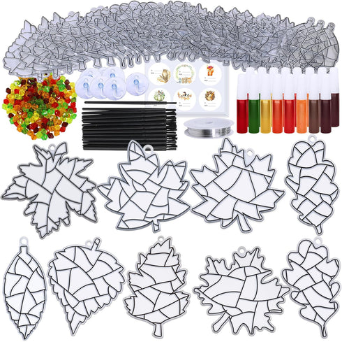 27 Sets Winlyn Fall Leaf Suncatchers Ornaments Decorations DIY Window Paint Art Suncatchers Craft Kits Autumn Maple
