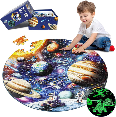 Glow in The Dark Solar System Jigsaw Puzzles, 70 Pieces for Kids Ages 4-8, Educational Floor Puzzle Toys