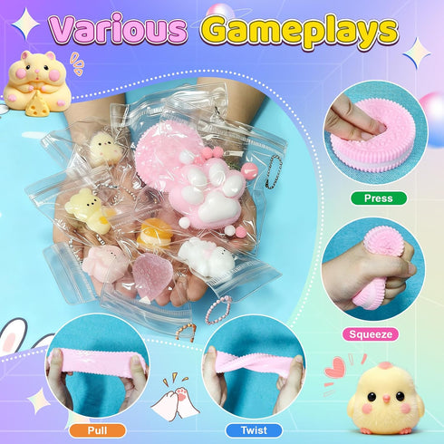22PCS Pack, Set (8 14 Squishy Adorable Squeeze Toys ,Fidget Toys Kit for Kids and Adults, Perfect for Classrooms