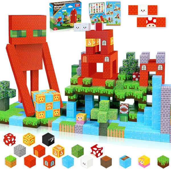 Magnetic Blocks - 100PCS Magnetic Toy World Set - Building Blocks for STEM Montessori Sensory Play for Ages 3-10
