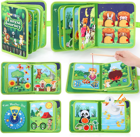 1-3, 1 Busy Book for Toddlers Montessori Toys Busy Board for Year Old, Upgraded Composite Fabric Animal Forest Quiet