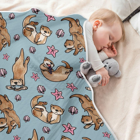 Ollabaky 30"x40" Otters Baby Blanket for Boys Girls Cotton Throw Blanket Swaddle Blanket for Crib Stroller Nursery
