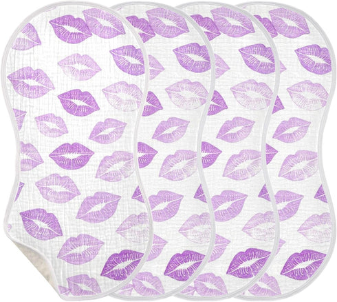 decor gift 4 Pack 22x11in Cotton Newborns Burp Cloths Soft Touch Lilac Kisses Light Purple Lipstick Baby Rags