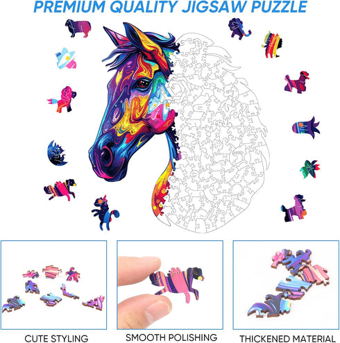 Horse Wooden Jigsaw Puzzles for Adults, 200 Pcs Beautiful Wooden Puzzle with Box, Family Game Birthday Gifts (10.8 *