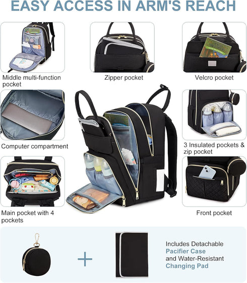 Backpack, Backpacks, MOONBABY Diaper Bag Baby Diaper Bags with Portable Changing Pad and Pacifier Case, Multifunctional
