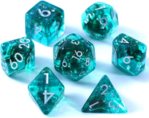 Ocean Moss DND Dice Set: Unique Aquamarine Resin Polyhedral Dice for D&D and Pathfinder