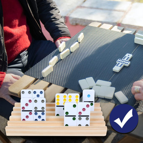 Set 8 GOTHINK Wooden Domino Racks of Trays with Felt Bottom for Mexican Train Dominoes Games, Non-Slip Domino Tiles