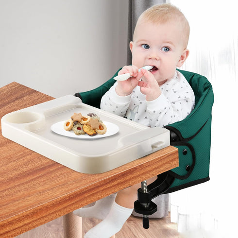 Hook On Chair with Removable Dining Tray, Portable Table High Chair, Folding Compact Baby Seat with Storage Bag