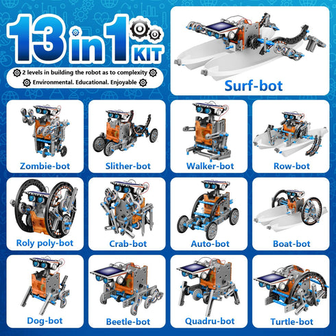 13-in-1 Solar Robot Toys for Ages 8 9 10 11 12 Year Old Boys Girls, STEM Science Kits for Kids Age 8-12, Building Experiments Robotics Kit STEM Projects for Kid Christmas Birthday Gifts (Gray)