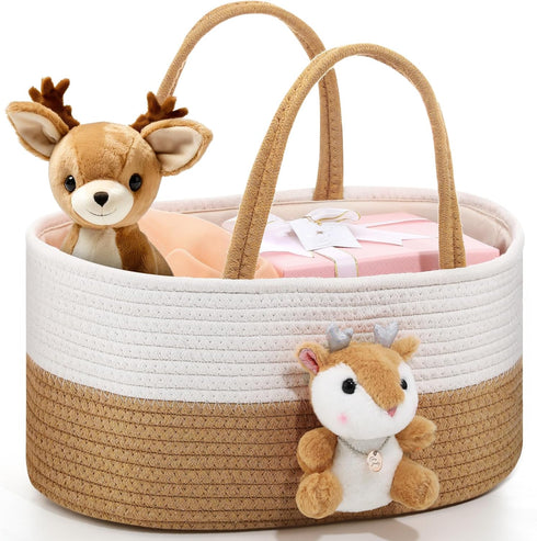 FoldTier Cute Deer Diaper Caddy Organizer Cotton Rope Woodland Nursery Storage Bin