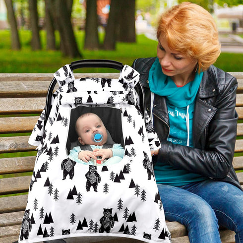 Cozy Baby Carseat Cover Boys, Newborn Car seat Canopy, Minky & Warm Cover, Winter Carrier Cover with Peep Windows, Soft