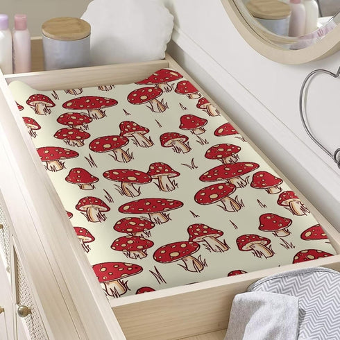Stretchy Mushroom Baby Changing Pad Cover, Waterproof Breathable Diaper Changing Mat for Infant/Toddler