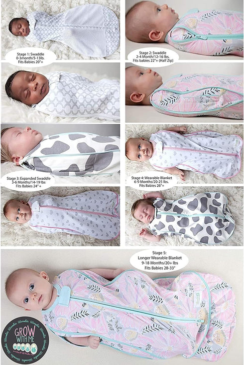 Woombie 0-9 18 Grow with Me Baby Swaddle, Convertible Swaddle Fits Babies Months, Expands to Wearable Blanket