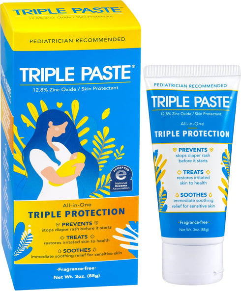 Triple Paste Diaper Rash Cream for Baby, 3 oz Tube, Pediatrician-Recommended Hypoallergenic Formula