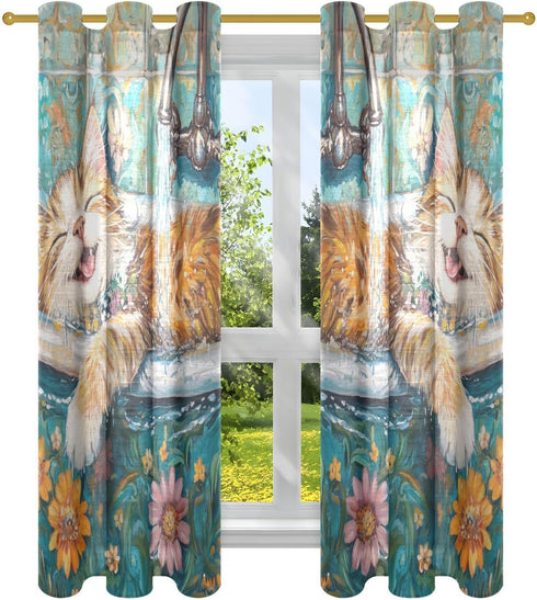 tplaotee Cartoon Cute Bathing Cat Vintage Bathtub Summer Curtains for Living Room 63