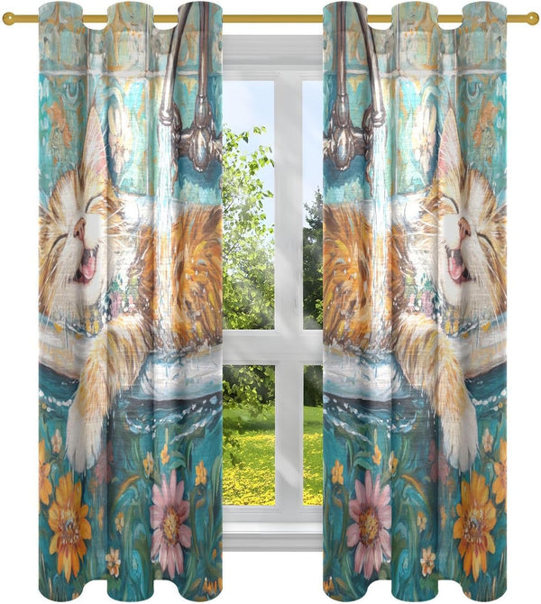 tplaotee Cartoon Cute Bathing Cat Vintage Bathtub Summer Curtains for Living Room 63