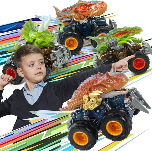 Oriate Friction Powered Dinosaur ATV Toy Cars for Children, Swing Carnotaurus Monster Truck with Robotic Arm, 209-R4