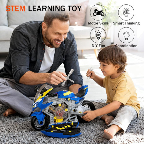 ZHYLLO 3-5, Set 3 4 5 6+ Take Apart Motorcycle Toy for Kids Mechanic Toy DIY Repair with LED Lights, Real Engine Sounds
