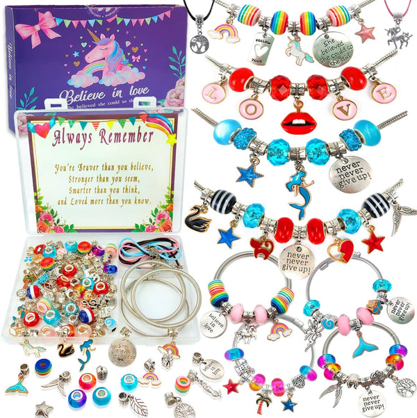klmars Charm Bracelet Making Kit, Jewelry Making Supplies Beads, Unicorn/Mermaid Crafts Gifts Set for Girls