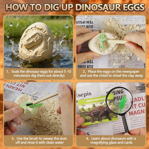 LAZUBDSLQ 24 3+ Dinosaur Eggs Toys Dig Kit, Dino Eggs, Dinosaur Toy for Kids, Science STEM Dinosaur Eggs for Birthday