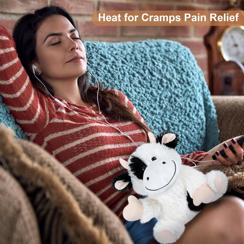 Heatable & Coolable Cow Stuffed Animal, Heated Plush Heating Pad for Cramps & Pain, Lavender Scent Cow for Anxiety