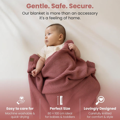 30 40 Baby Soft Knitted Blanket, x in, Dusky Pink, Soft & Breathable, Oeko-Tex Certified, Lightweight & Cuddly, Perfect