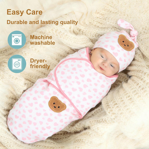 0-3 Set Organic Cotton Baby Swaddle Sleep Sack Months - w/Swaddle Blanket, Hat & Headband, Soft Breathable