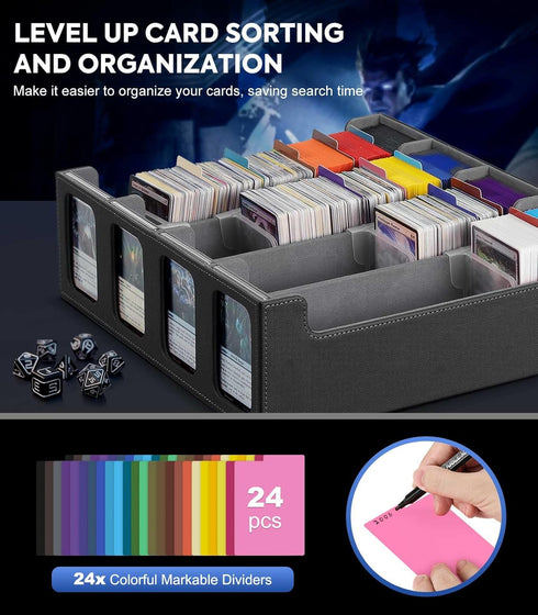 MoKo Card Storage Box for Trading Cards, 3000+ MTG Deck Box with 24 Colorful Dividers & 4 Card Supporters