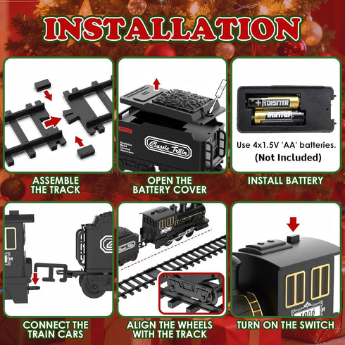15-Piece Set Set 3-8 christmas tree train with Smoke, Sound & Lights - Fancy Track & Vintage Passenger Carriages