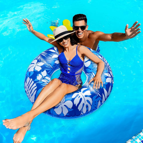 2 Pcs Large Inflatable Float Tube 47.24 Inches, Jumbo Tropical Leaves Pool Rings for Adults and Kids Summer Beach