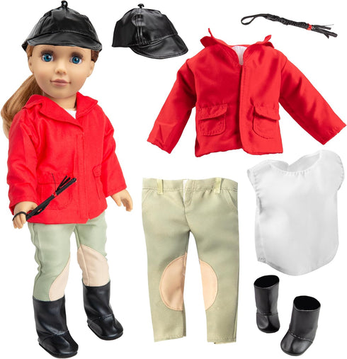 6pc Horseback Riding Outfit for 18" Dolls - Equestrian Set with Clothes & Accessories
