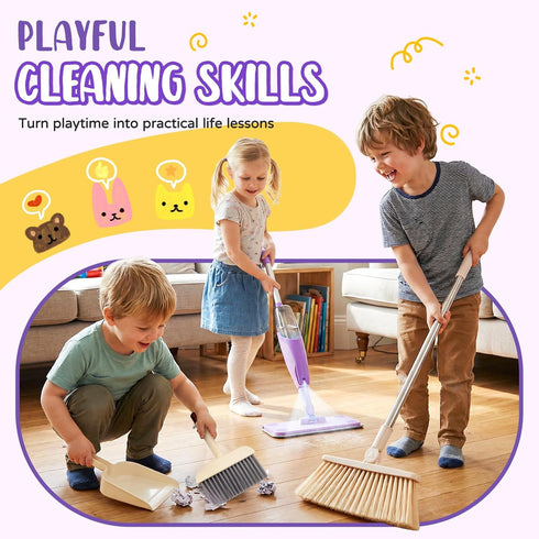 Set,Purple Set 3+ Kids Cleaning Toy Mini Spray Mop Montessori Toys Pretend Play Cleaning Tool for Toddlers with Spray