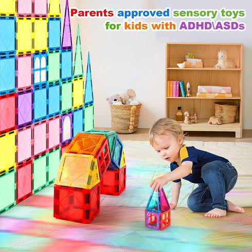 100PCS Set 3-5 4-8, 3+ Magnetic Tiles Kids Toys - Magnetic Building Blocks STEM Magnet Building Preschool Learning