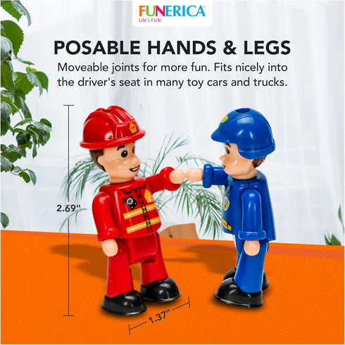 FUNERICA Community Helpers Figures for Kids, Firefighter, Construction Worker, Police Officer Toy Figurines