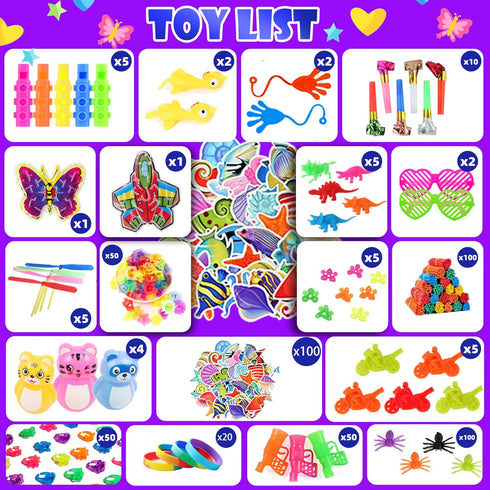 DKZ 1000Pcs Pack, Fidget Toys Bulk Party Favors for Kids, Stocking Stuffers, Treasure Box Chest, Birthday Party